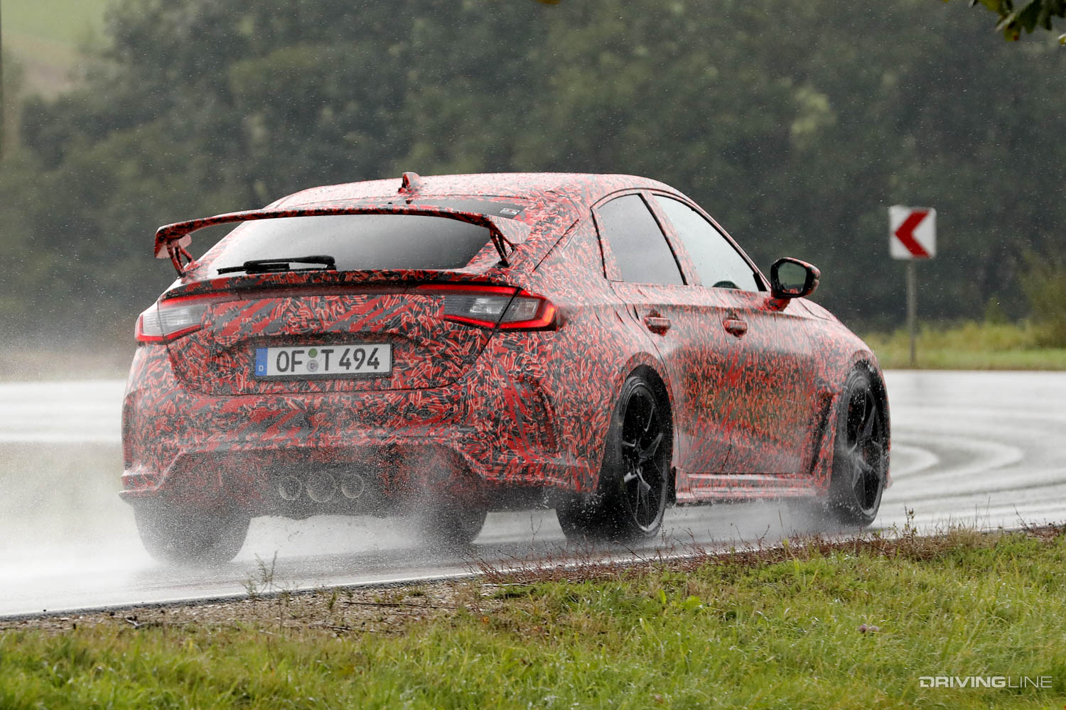 Spy Photos: 2023 Honda Civic Type R rear photo driving in Rain