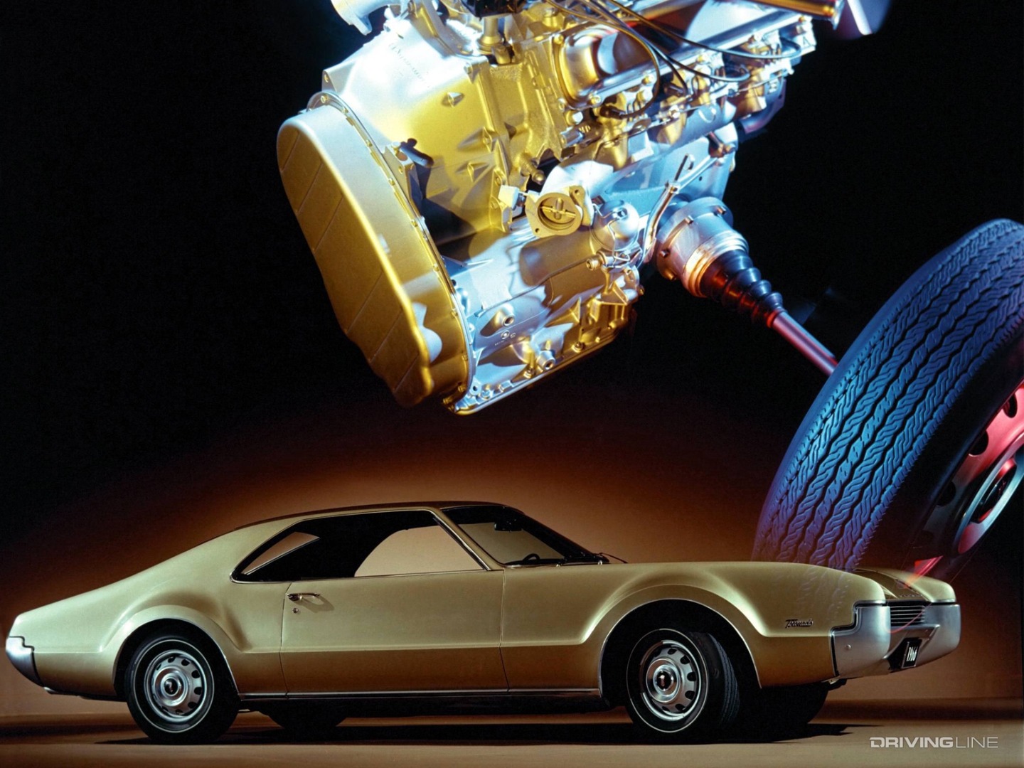 Oldsmobile Toronado with drivetrain inset