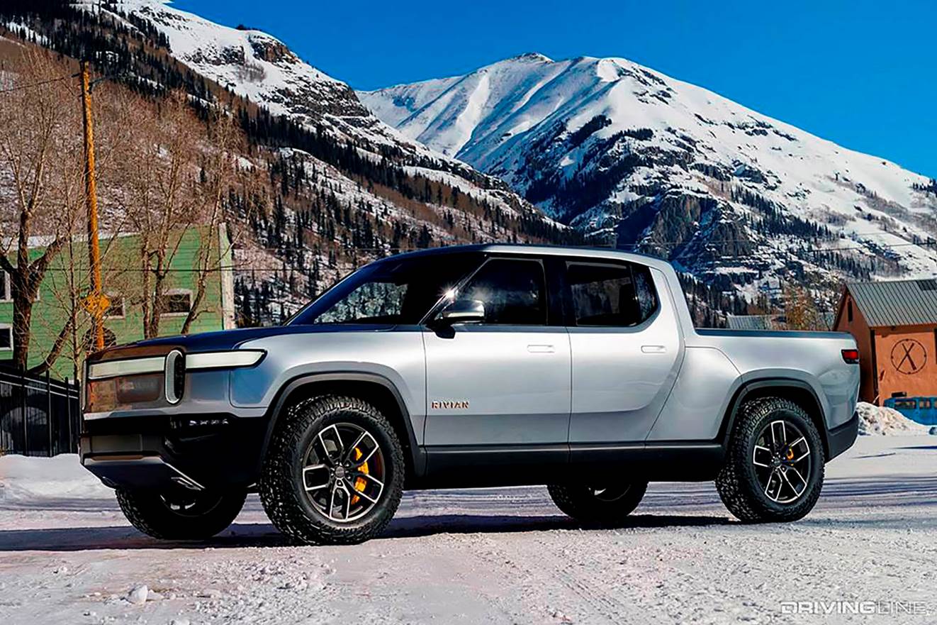 Rivian R1S on snowy road