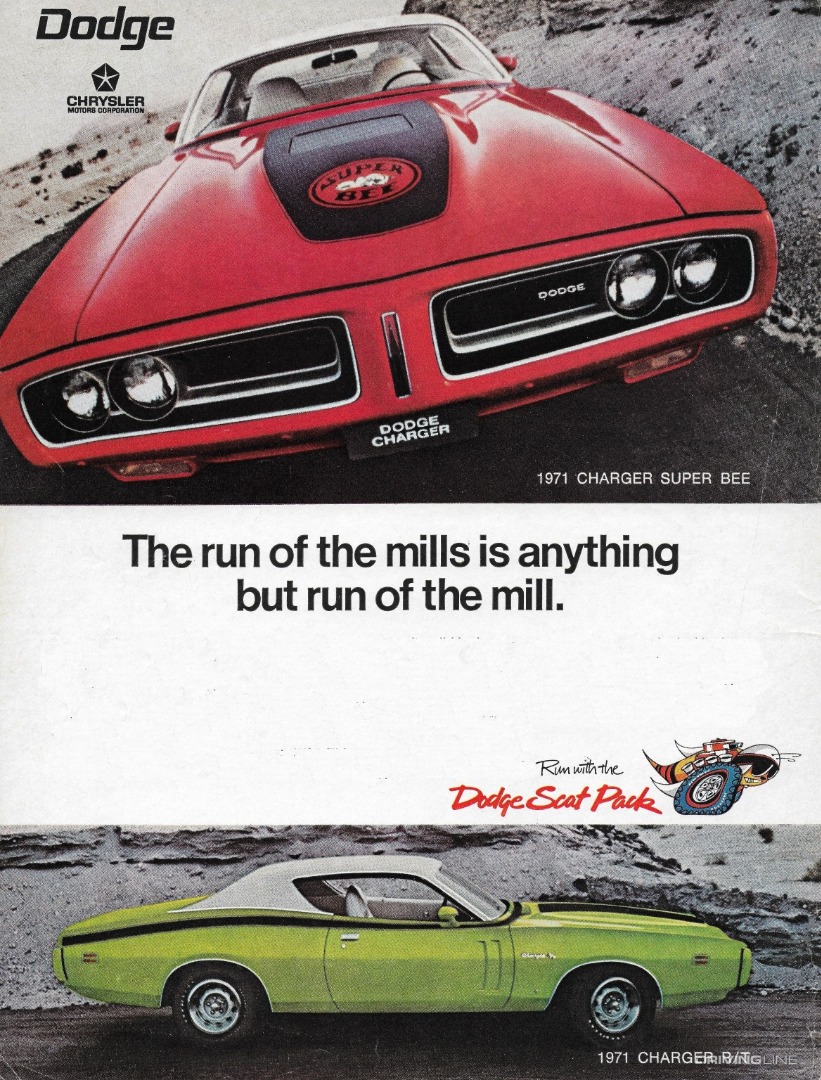 The run of the mills is anything but run of the mill 1971 Charger Super Bee Run With The Dodge Scat Pack