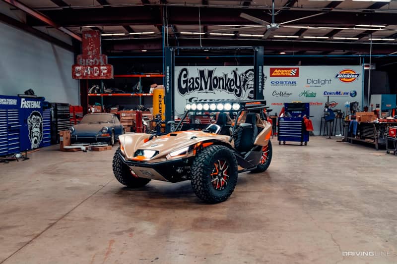 Front of Gas Monkey Garage's 2021 Polaris Slingshot R