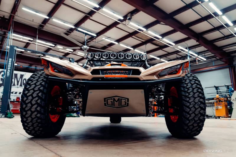 Front of Gas Monkey Garage's 2021 Polaris Slingshot R on Nitto Trail Grappler tires