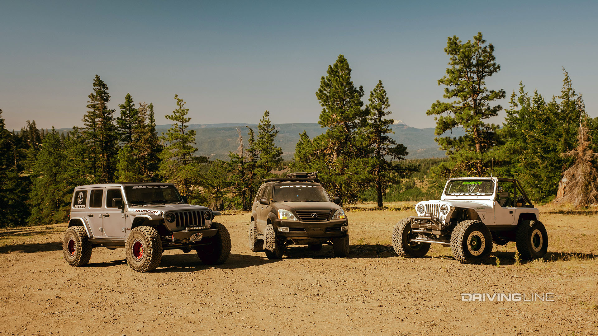 static shot of jeeps and lexus gx470 on naches trail system