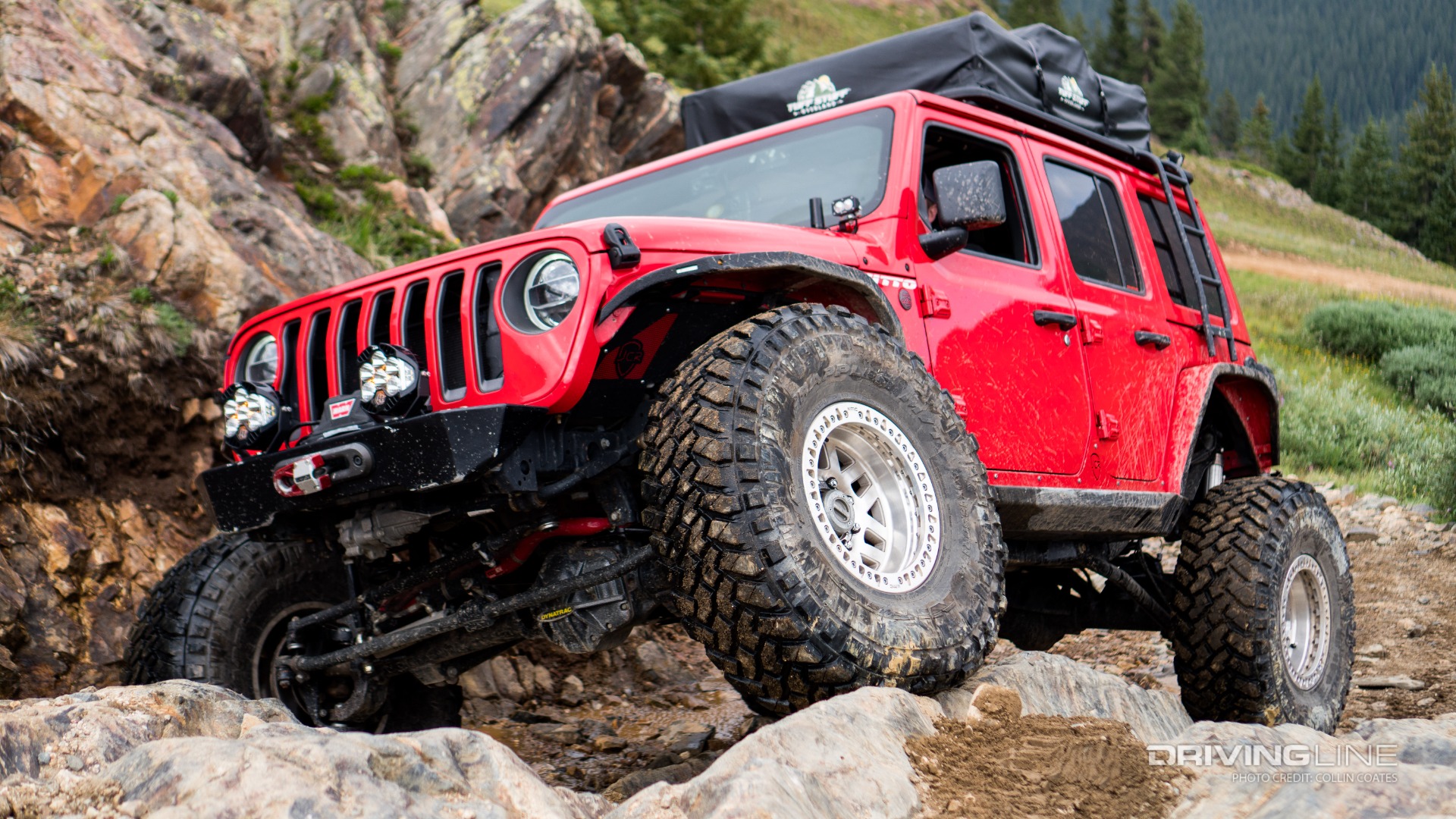Rock Krawler’s 4.5” X-Factor “No-Limits” Long Arm Suspension system provides for plenty of clearance to run 40” tires without limiting travel.