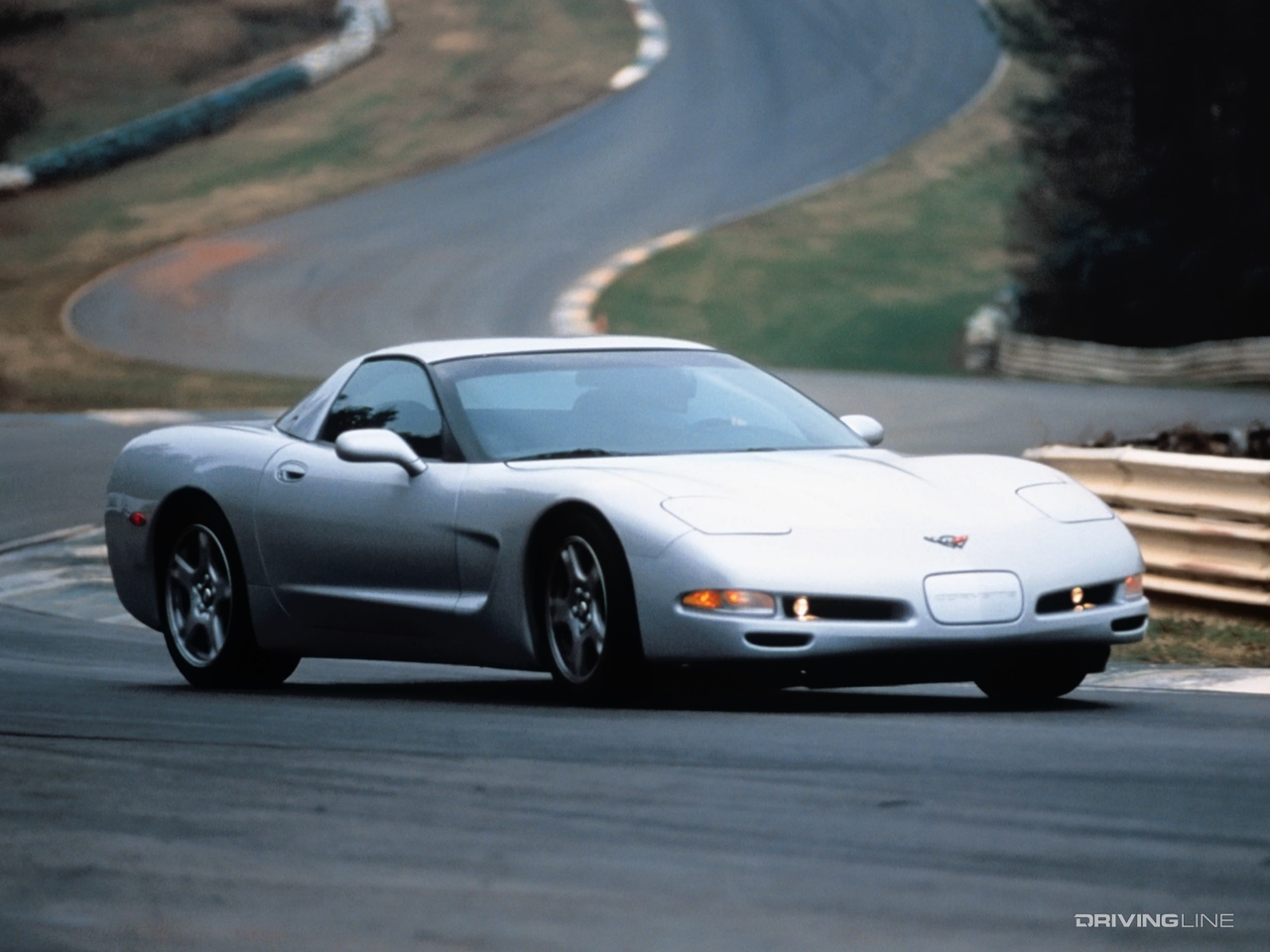 Chevrolet Corvette C5 coupe on the track in silver