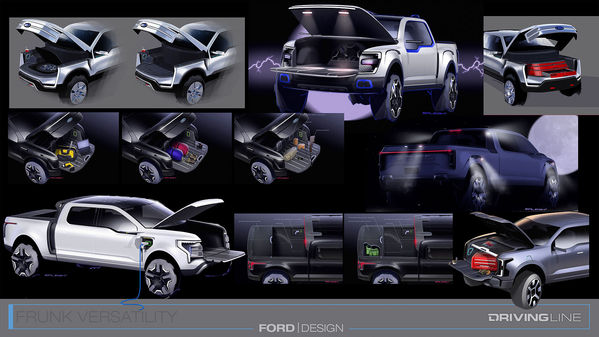 sketching of ideas for ford f150 lightning frunk