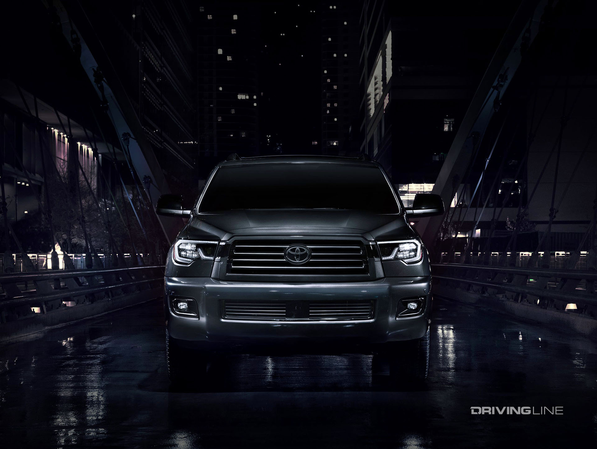 2022 toyota sequoia in nightshade finish front view