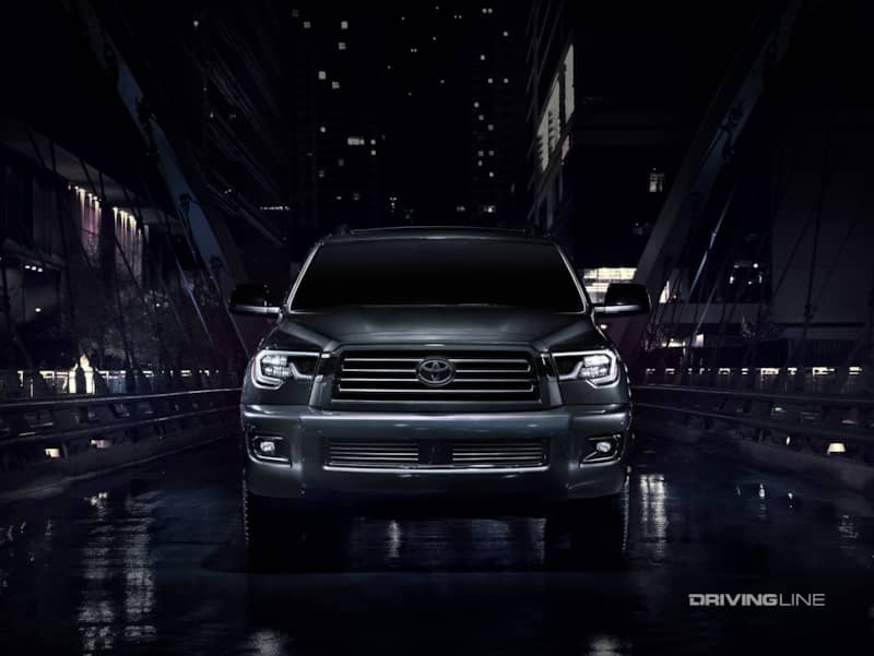 2022 toyota sequoia in nightshade finish front view