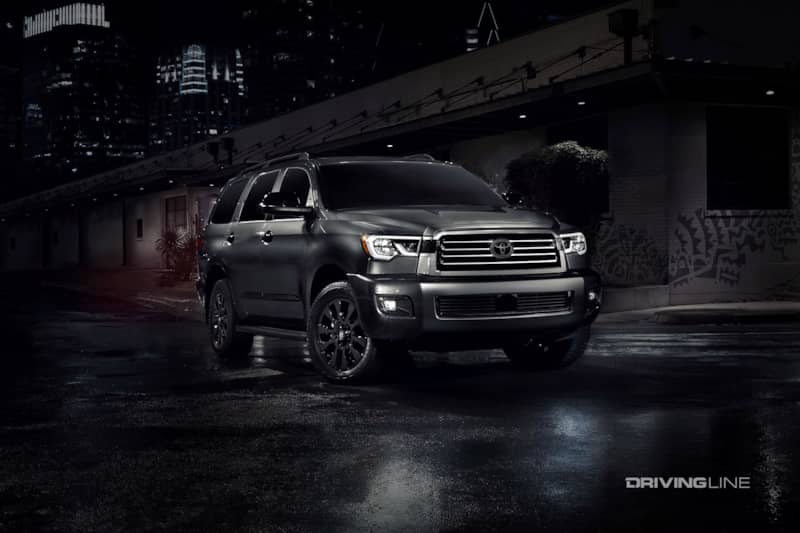 2022 toyota sequoia parked in city at night