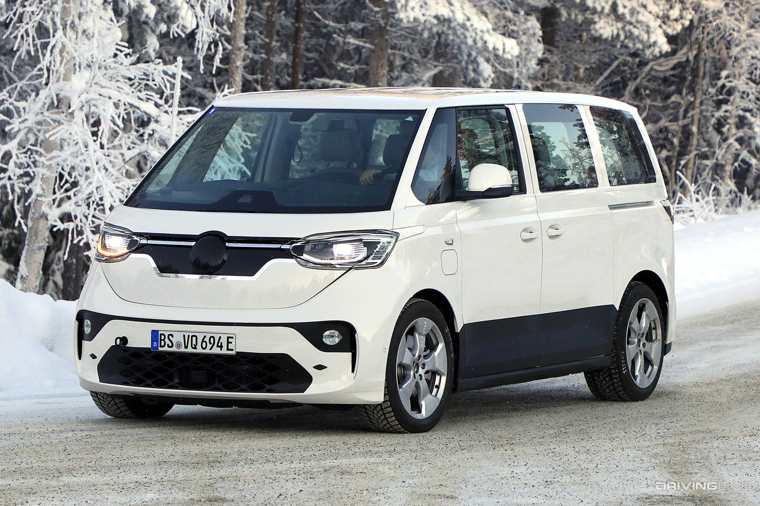 Spy Photos: VW's New, ID.Buzz All-Electric Van driving down snowy road