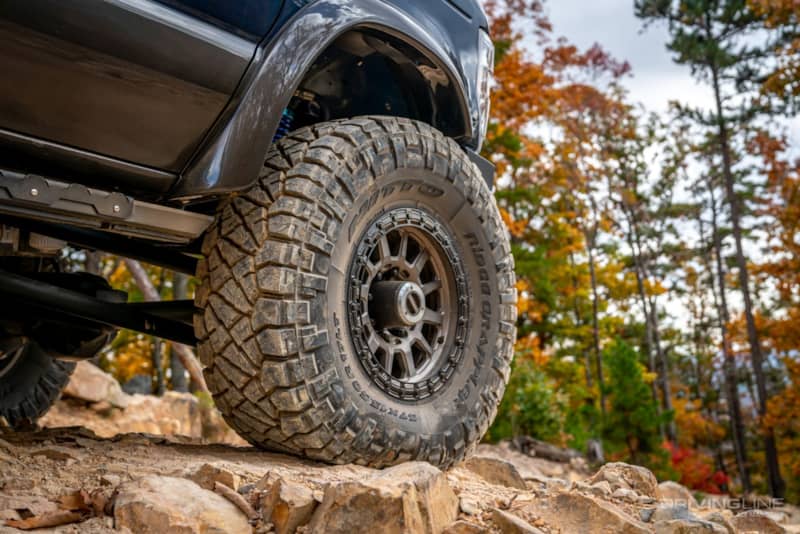 Nitto Ridge Grapplers on a 2021 Ford E350 4x4 flatbed cutaway van ujoint offroad