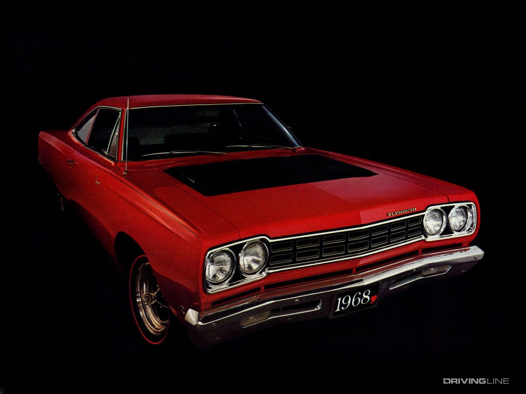 1968 Plymouth Road Runner in red black background