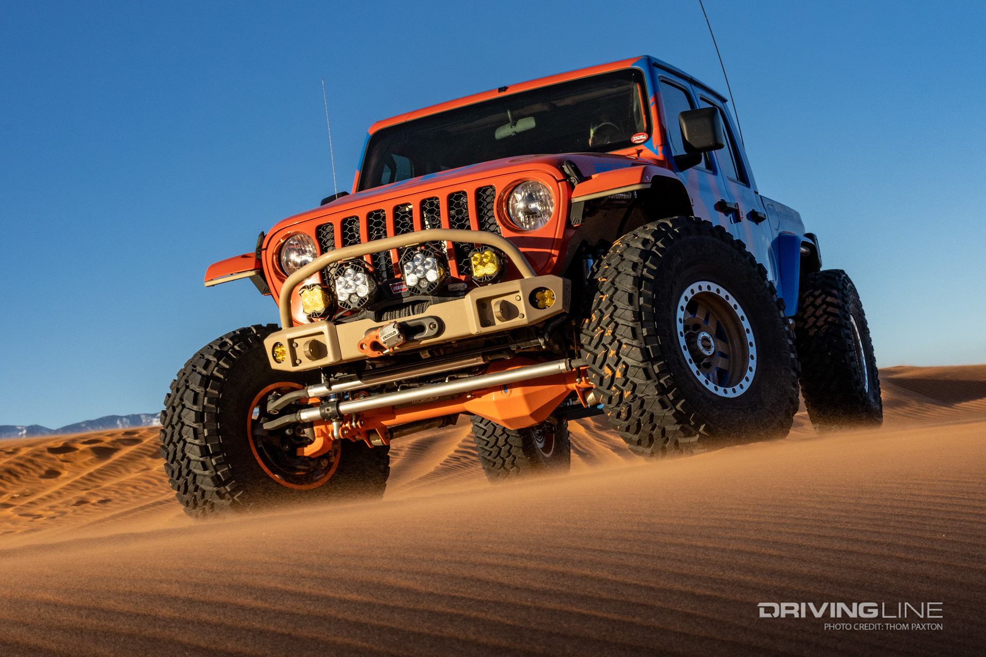 Front of Blaze JT Gladiator on a dune at sunset