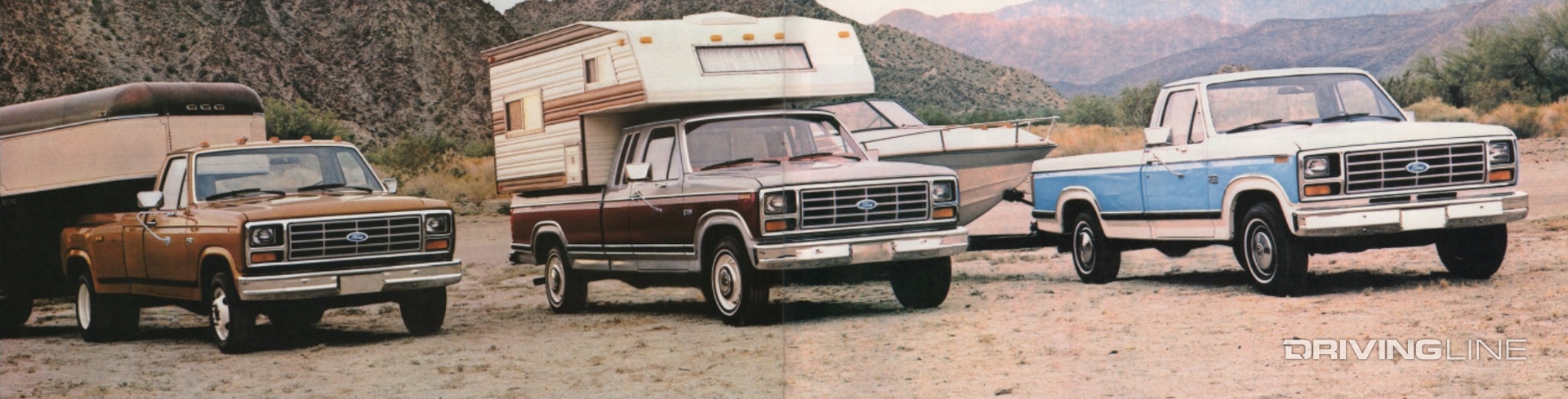 Two Ford F-150 campers and one towing a boat