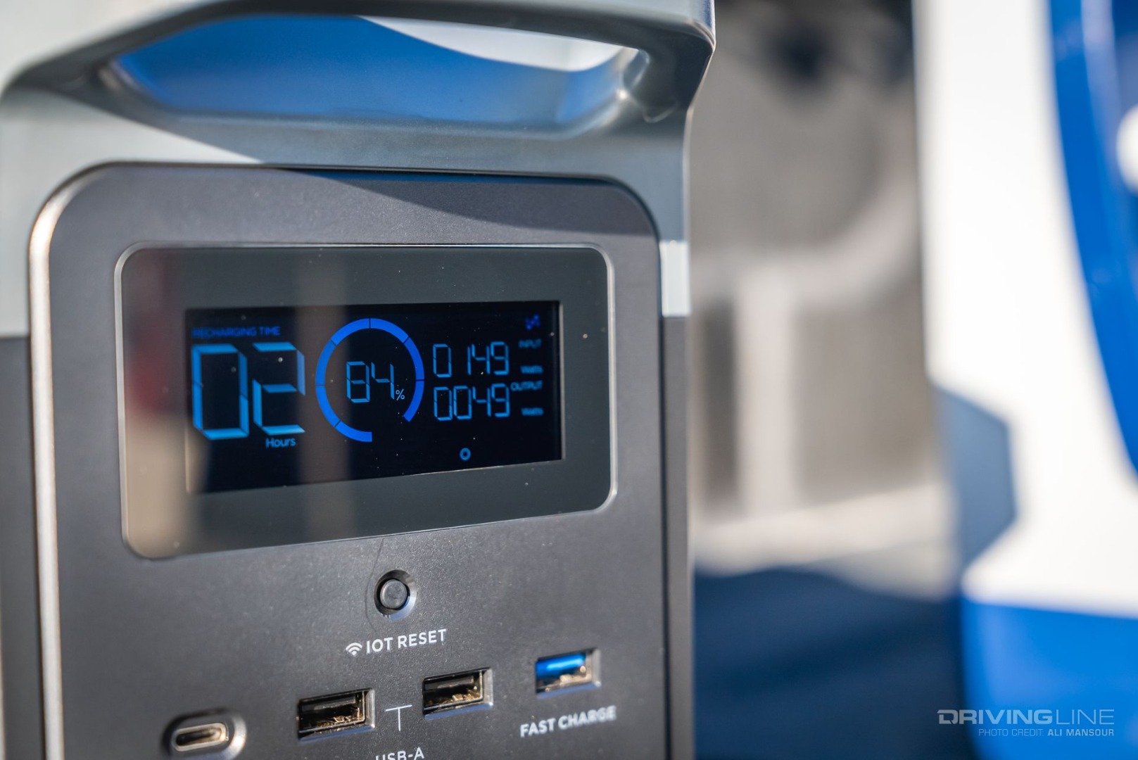 Energy use digital display of EcoFlow Delta Mini Charging Station Overland Gear