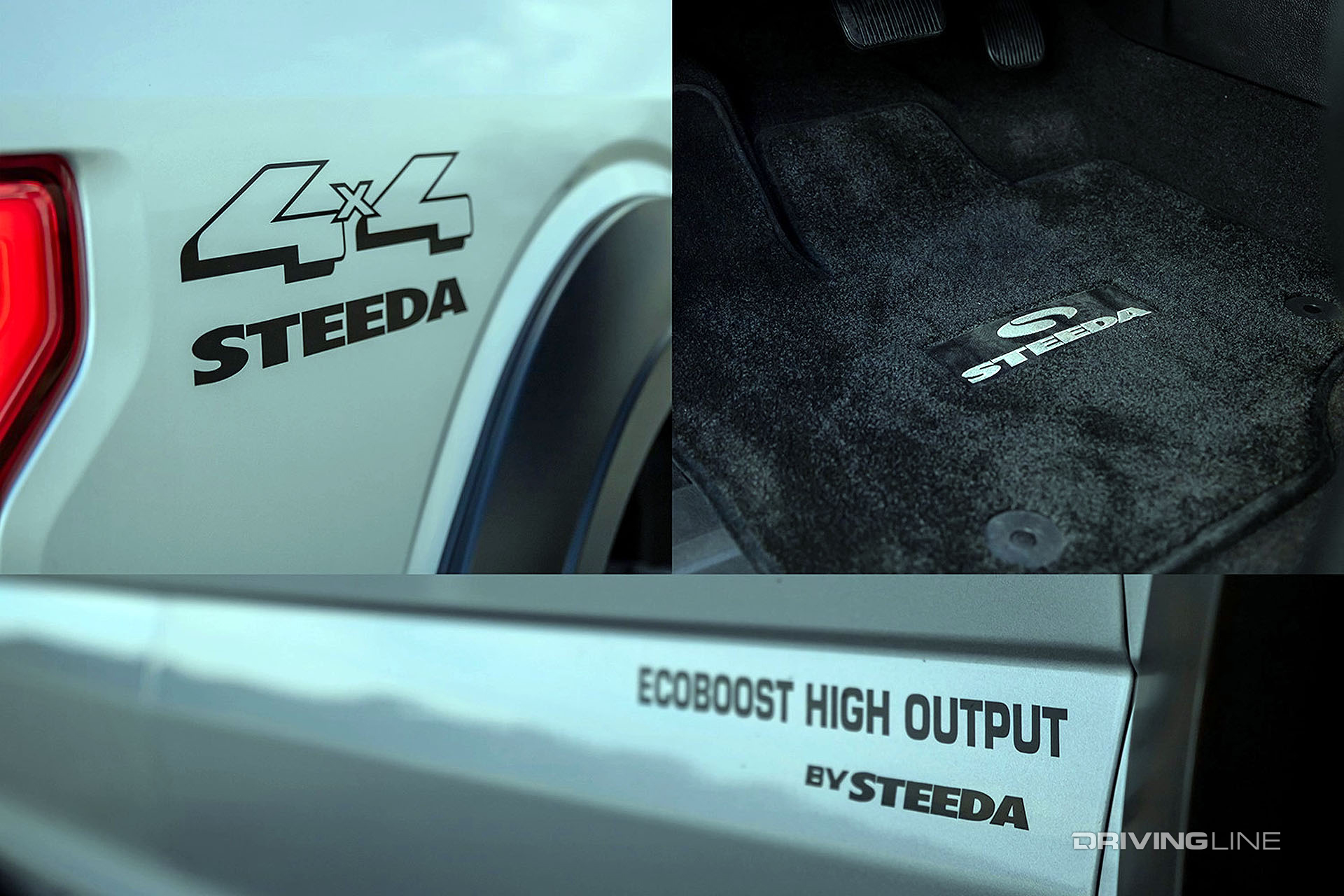 Steeda logos on rear quarter panel, floor mats and side of the F-150