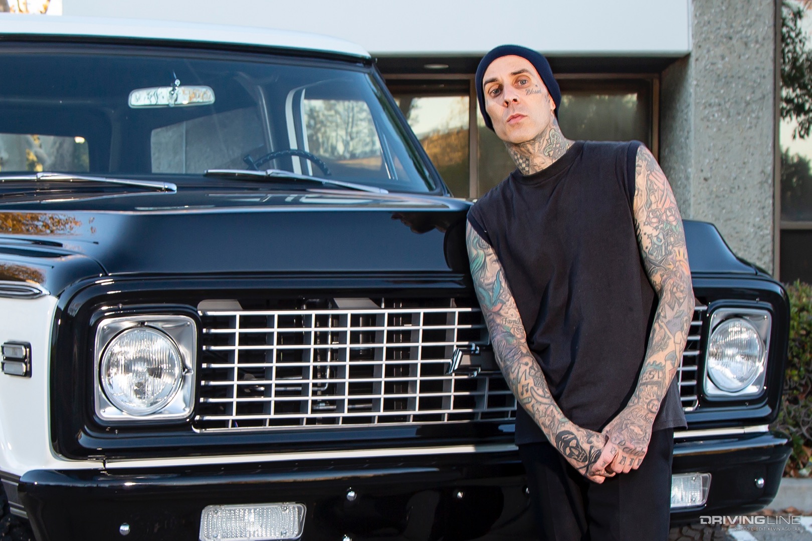Travis Barker with Hogie Shines' '71 Chevy CST K5 Blazer