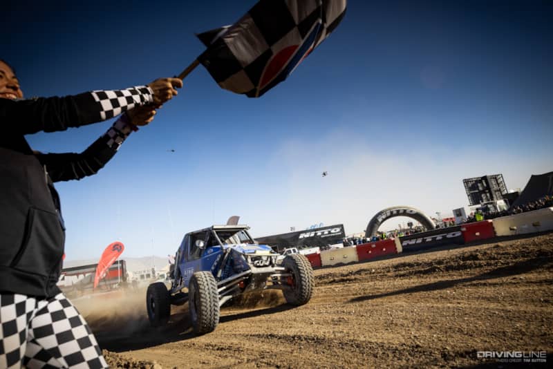 Raul Gomez crossing the line to win the Nitto Race of Kings