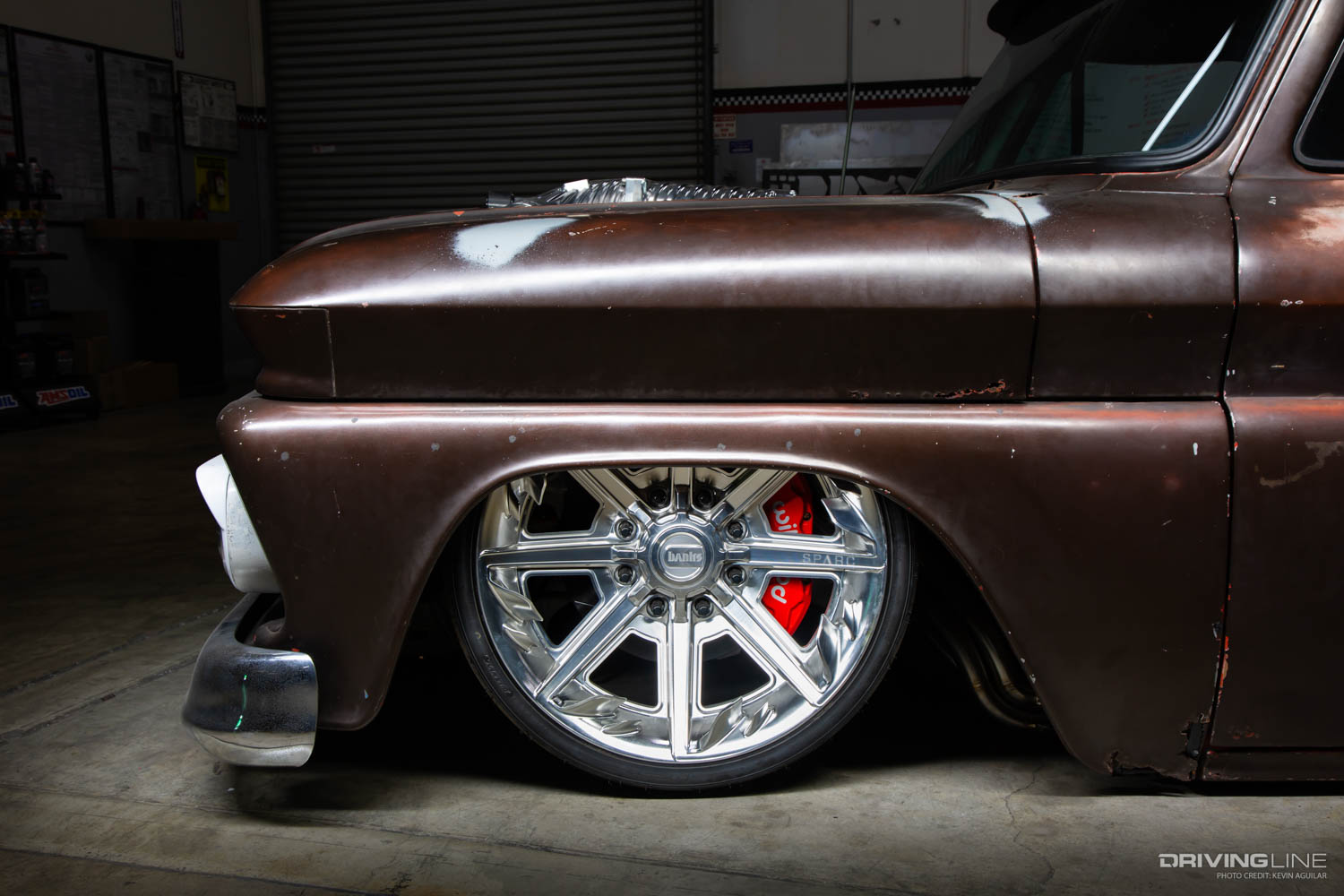 Custom wheel and Nitto Invo tires on Banks' LokJaw custom 1966 C20