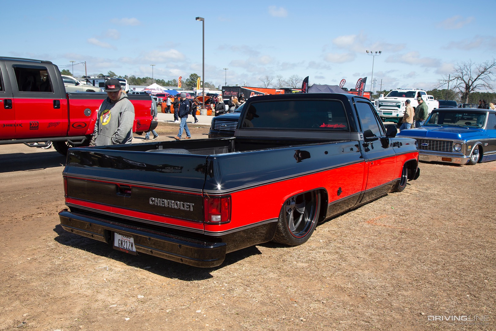 Rear of Cory Scott's '75 Squarebody Chevy C10 on Nitto NT555 G2 tires at the 2022 Lone Star Throwdown
