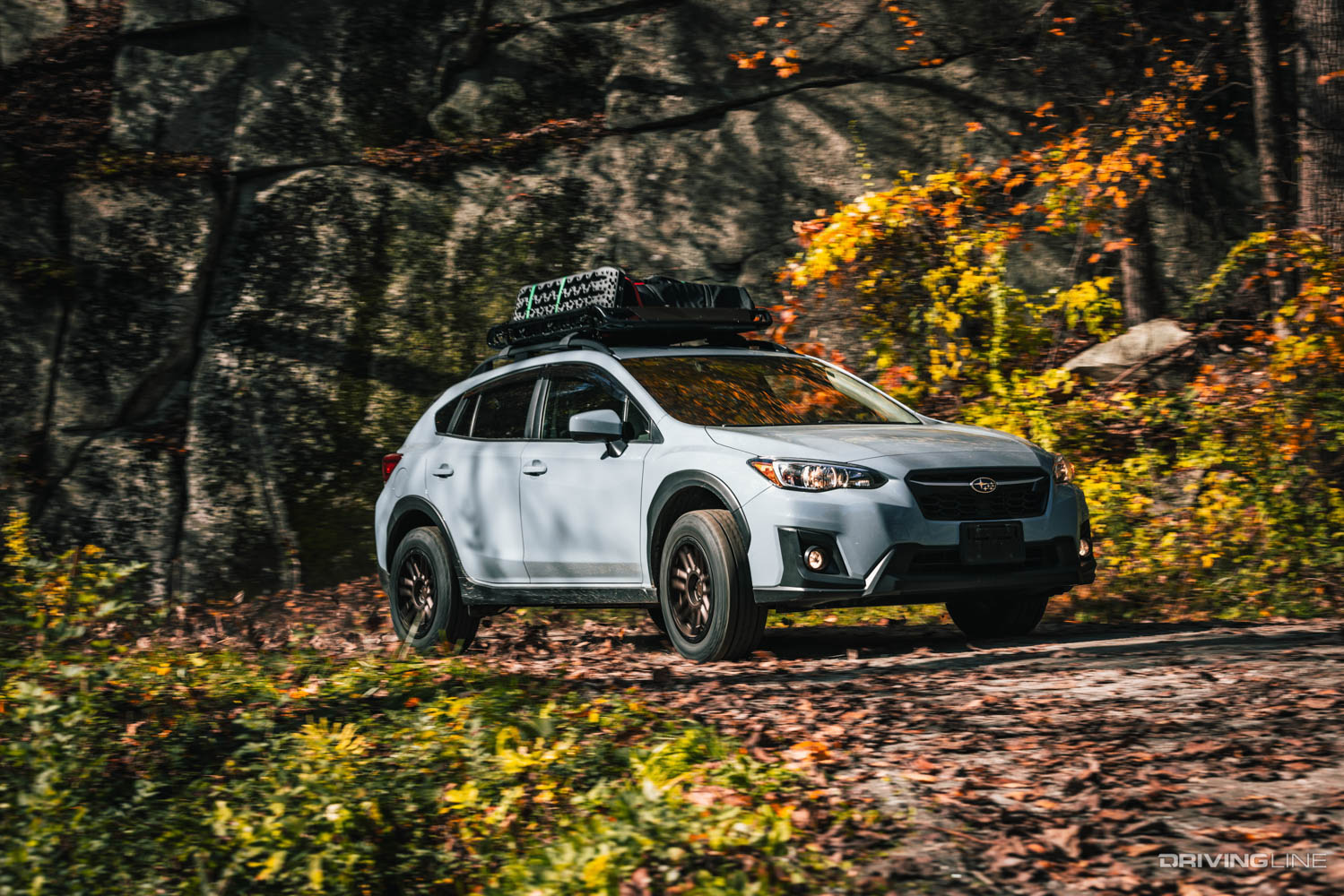 Nitto’s New Nomad Grappler Crossover-Terrain Tire on a Subaru driving through a forest