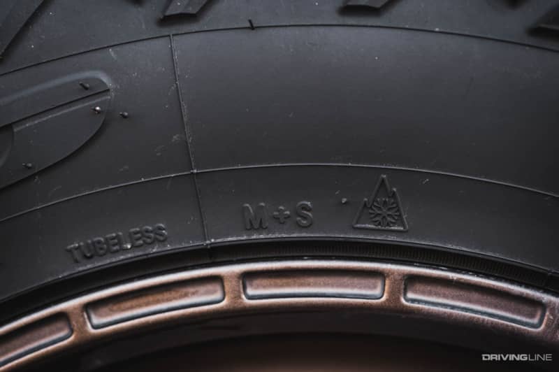3 PEak Mountain snowflake symbol on sidewall of Nomad Grappler A/T crossover  tire