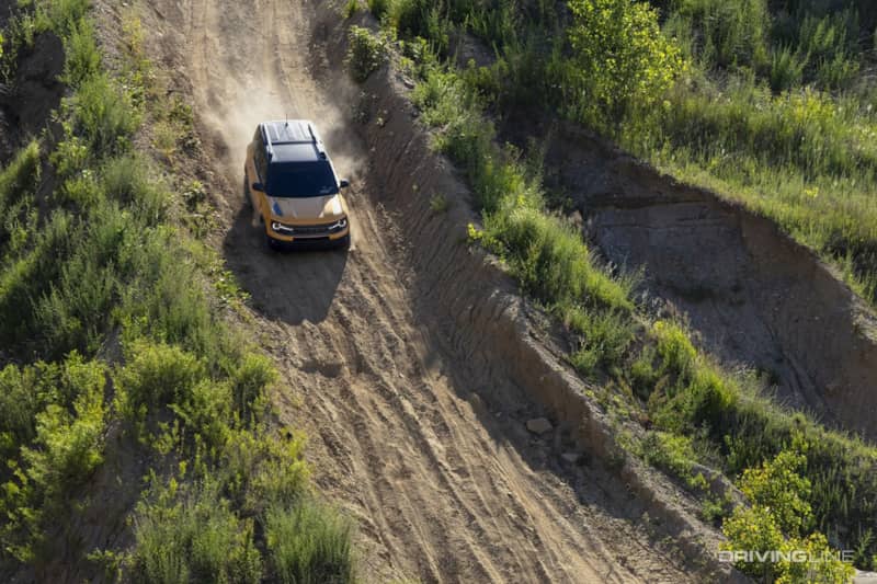Ford Bronco Badlands from above on dirt road