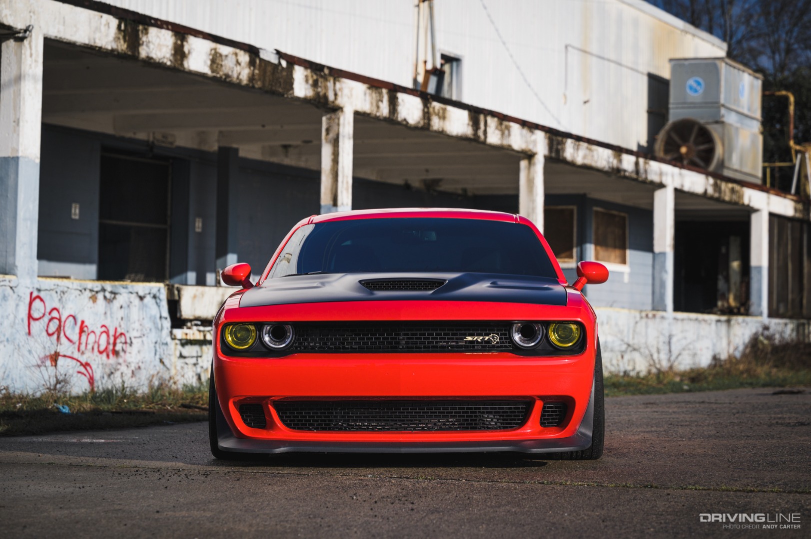 Front of Bagged Dodge Hellcat on Nitto Tires