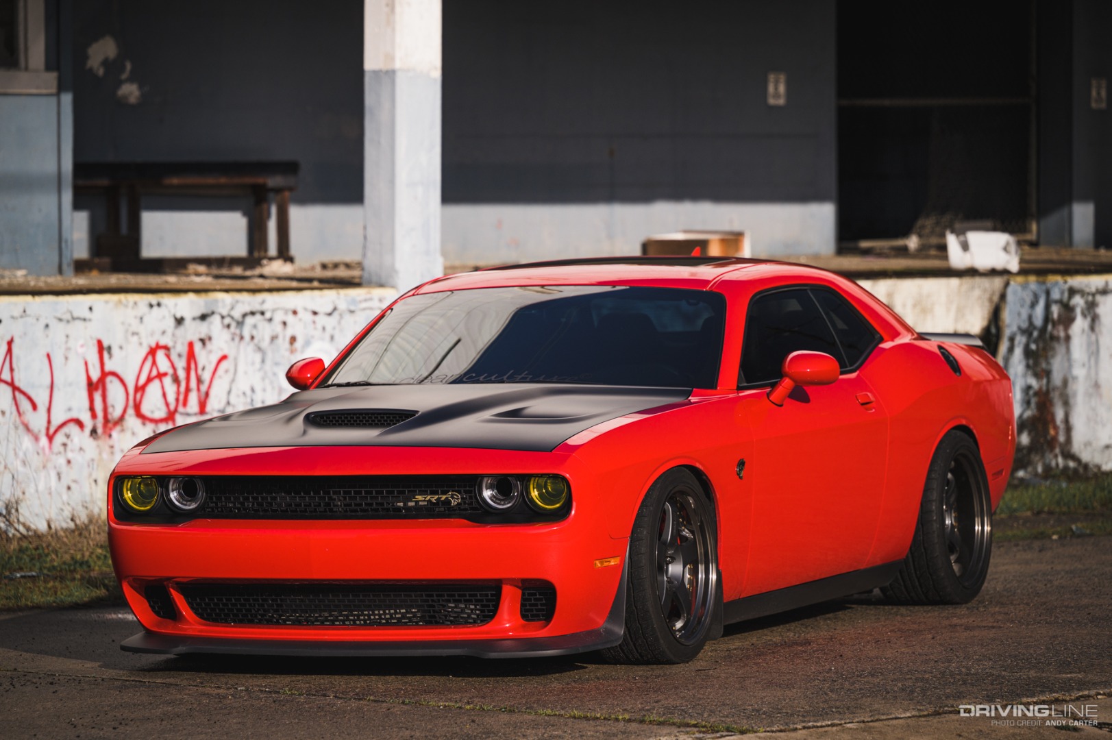 Red Dodge Challenger Hellcat on Nitto NT555 G2 tires