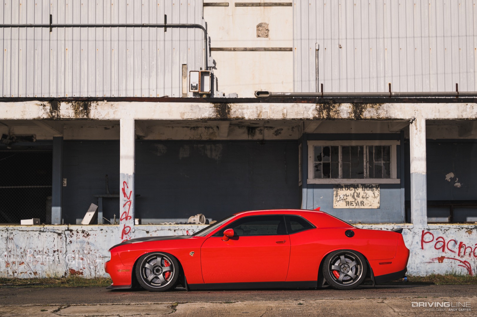 Dodge Hellcat Bagged on SSR wheels from the side