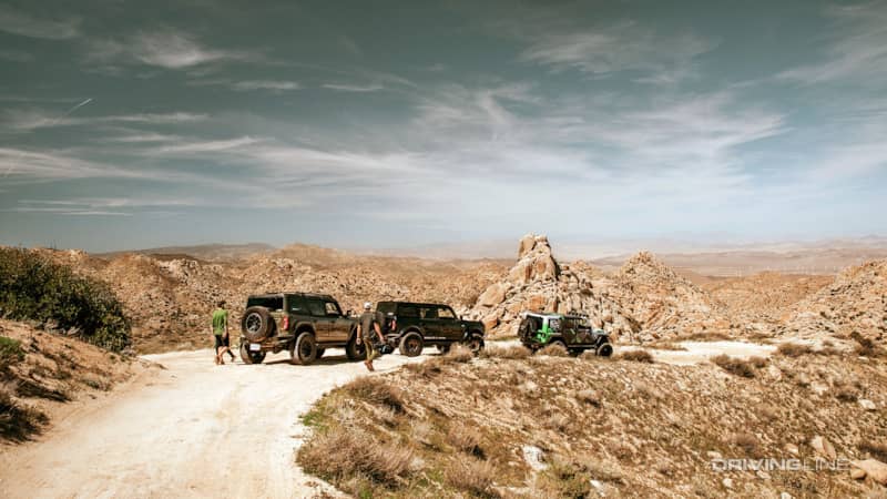 jeep and ford broncos driving the california desert