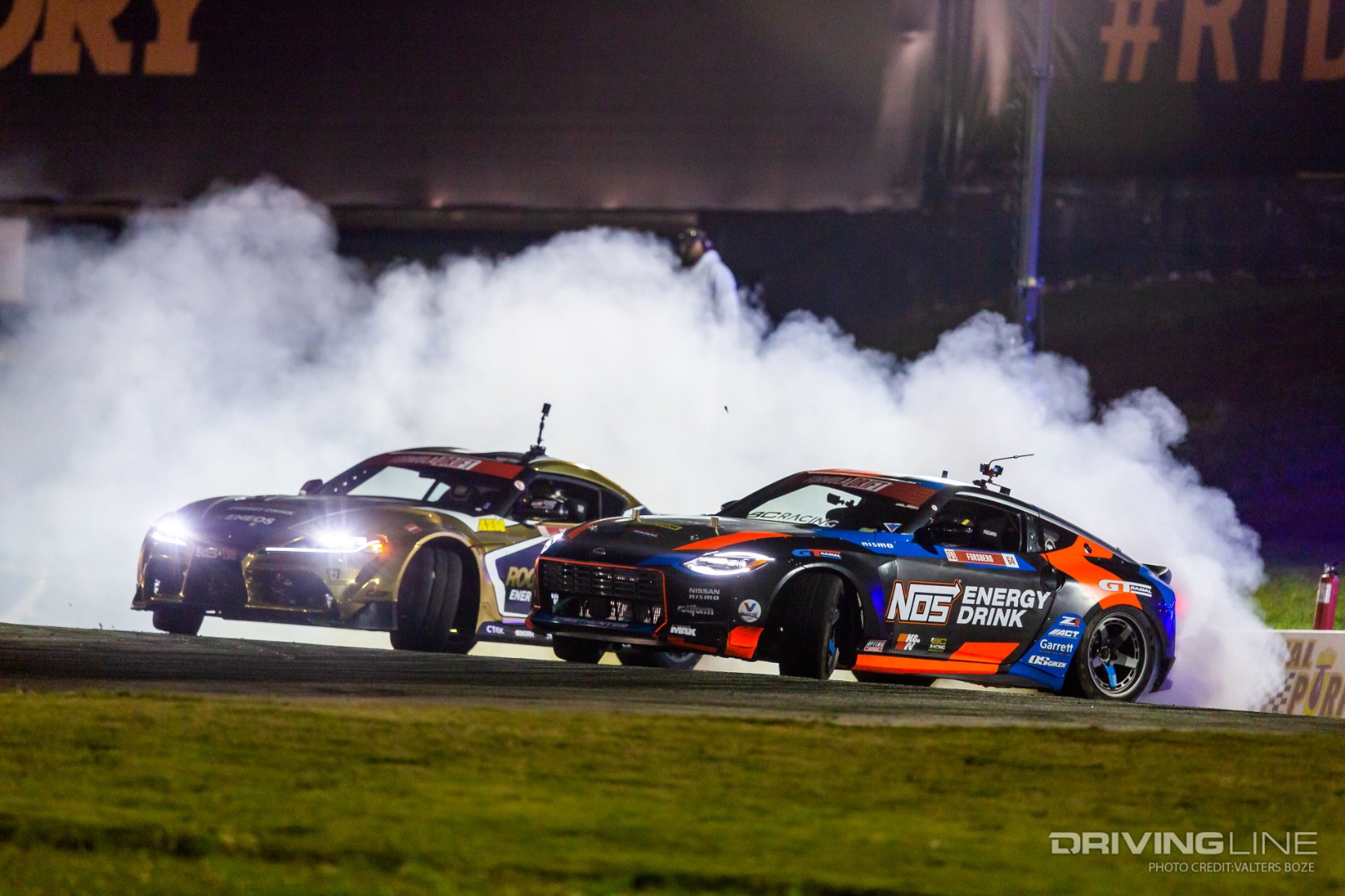 Fredric Aasbo vs Chris Forsberg in final tandem drift battle at 2022 FDATL