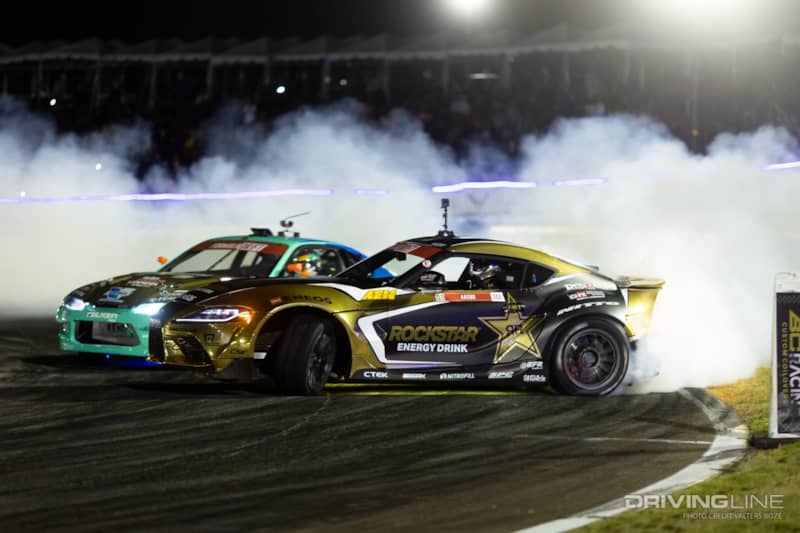 Fredric Aasbo vs Odi Bakchis tandem drift battle at FDATL 2022