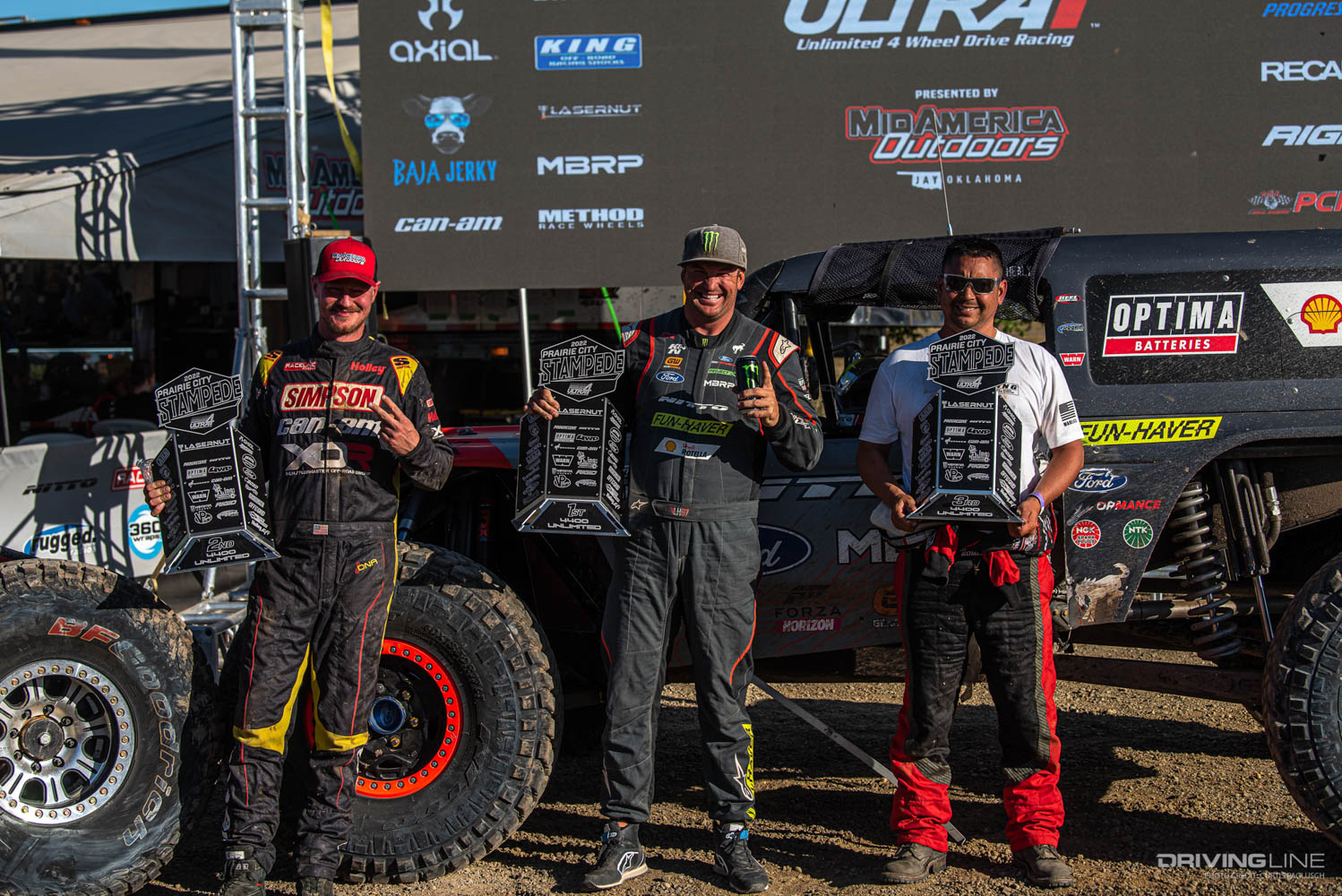 Podium of Ultra4 2022 Prairie City 4400 Unlimited class Off-Road Race