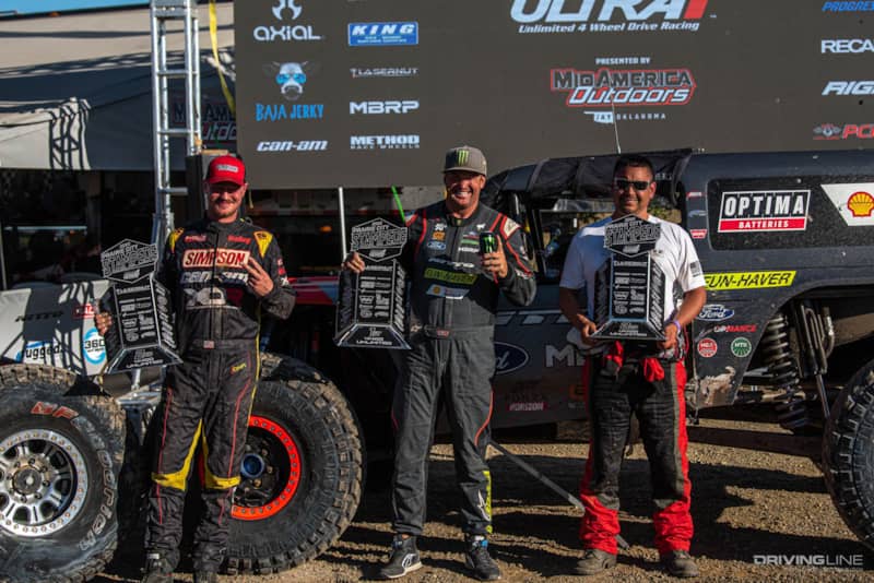 Podium of Ultra4 2022 Prairie City 4400 Unlimited class Off-Road Race