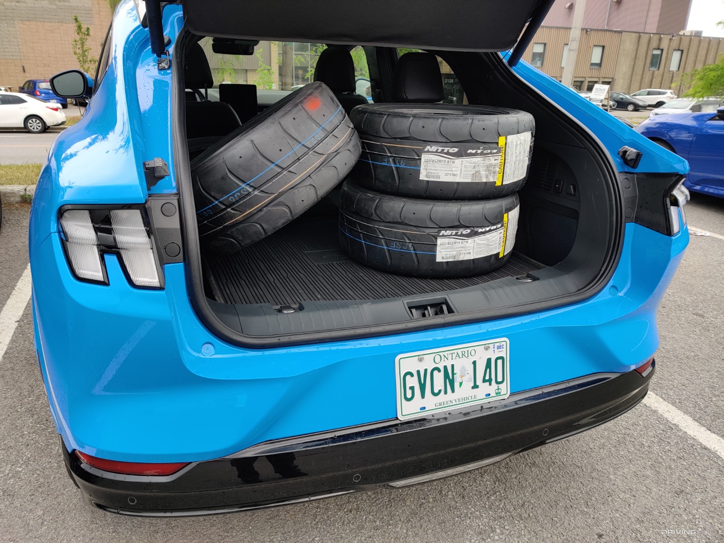 2022 Ford Mustang Mach-E hauling Nitto NT01 DOT compliant competition track tires