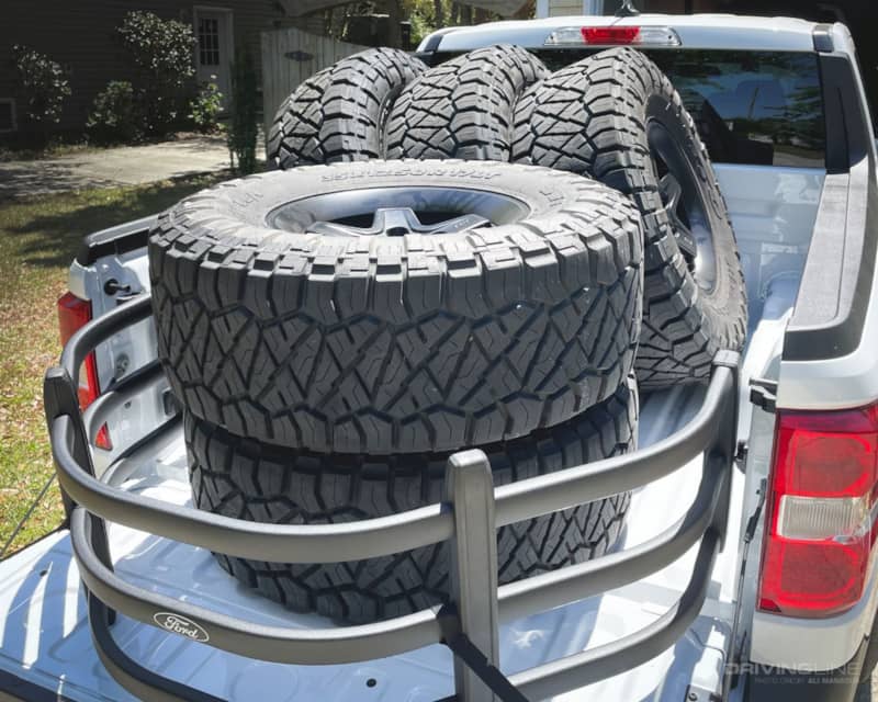 2022 Ford Maverick Hybrid bed with bed extender and Nitto Ridge grappler tires