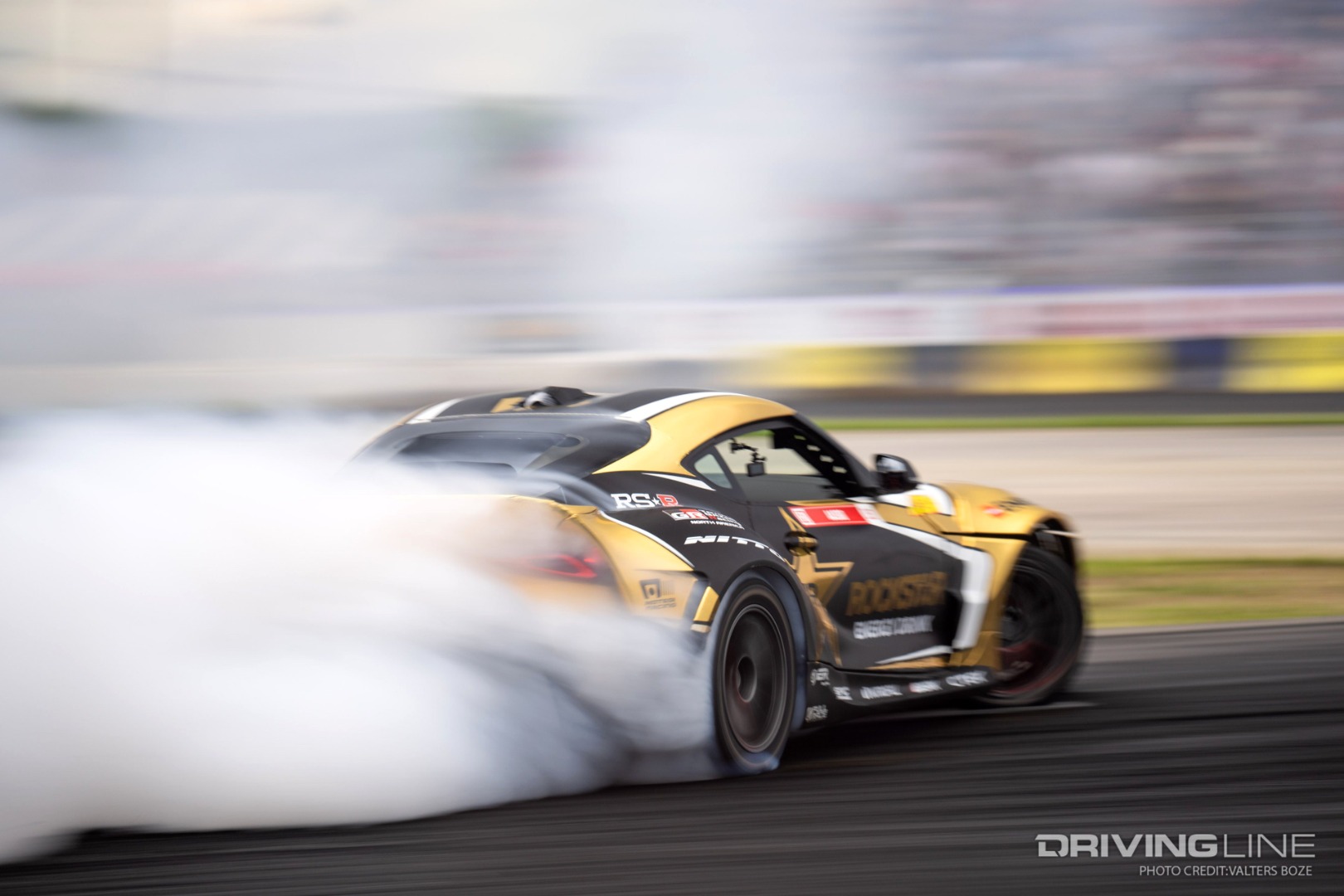 Fredric Aasbo drifting on Nitto NT555 G2 tires at 2022 FDNJ