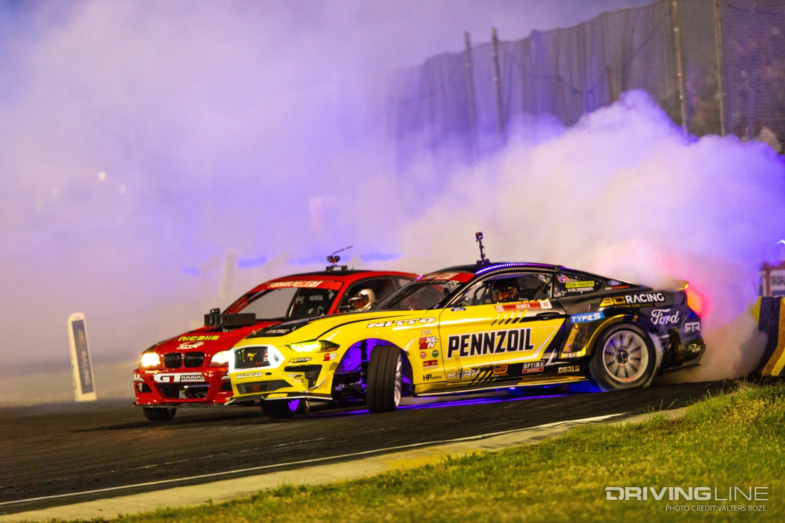 Chelsea DeNofa and Travis Reeder tandem drifting in the finals of 2022 FDNJ