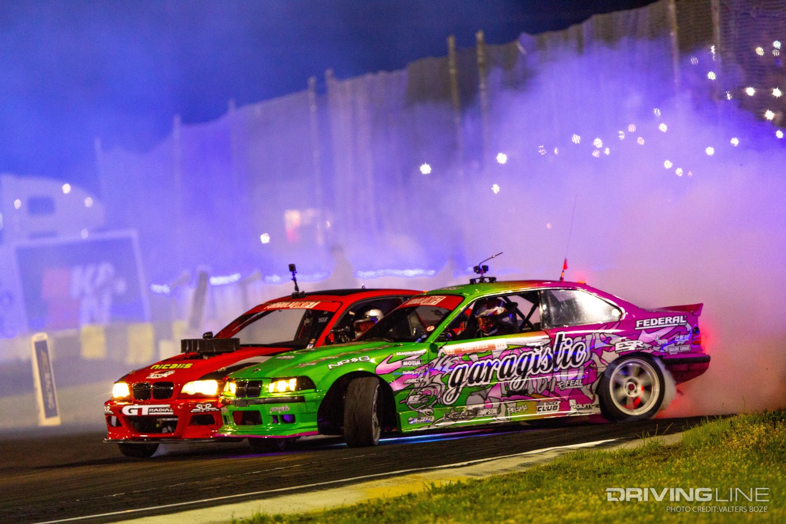 Travis Reeder and Rome Charpentier tandem drifting at 2022 FDNJ