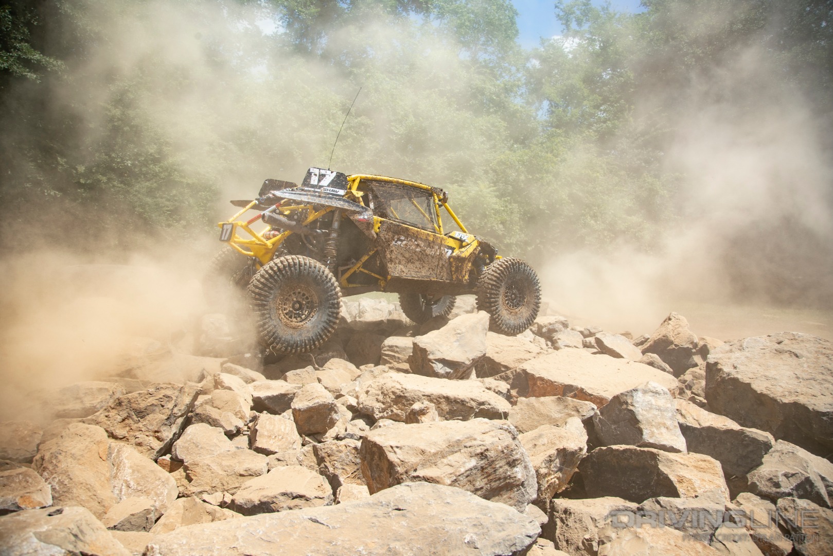 Canam UTV flying though the rocks