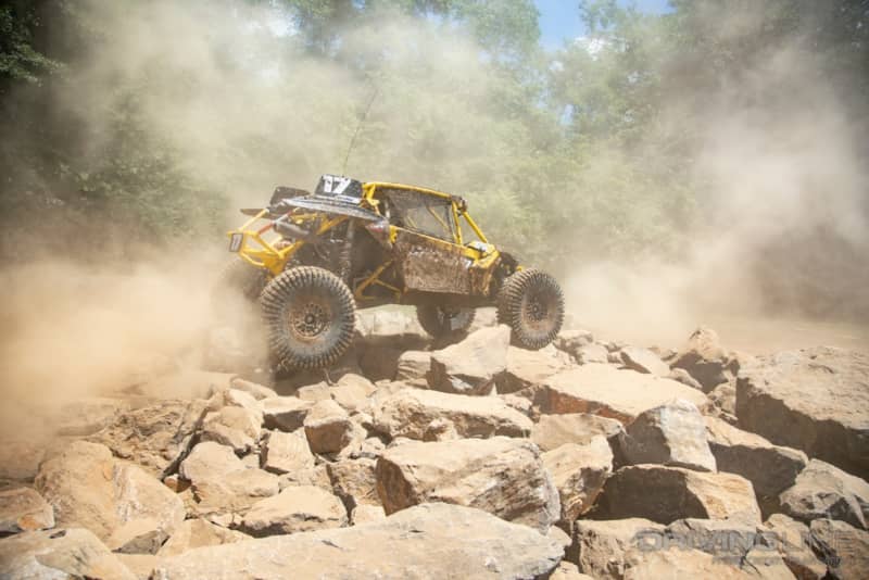 Canam UTV flying though the rocks