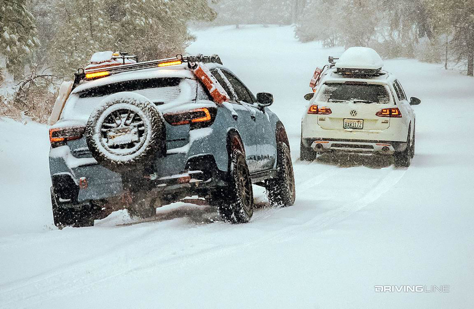 Subaru Crosstrek and Volkswagen Golf Alltrack in Snow