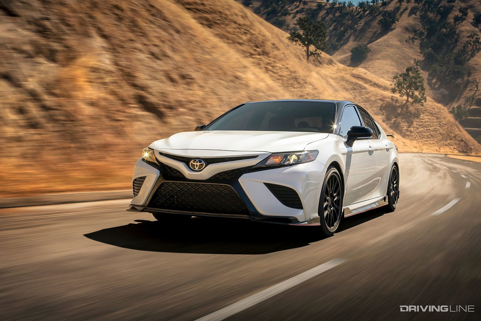 Toyota Camry TRD White on Mountain Road
