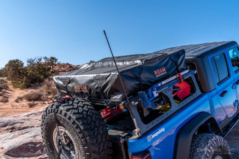 Jeep Gladiator Rubicon on 40s Overland Build roof rack gear detail