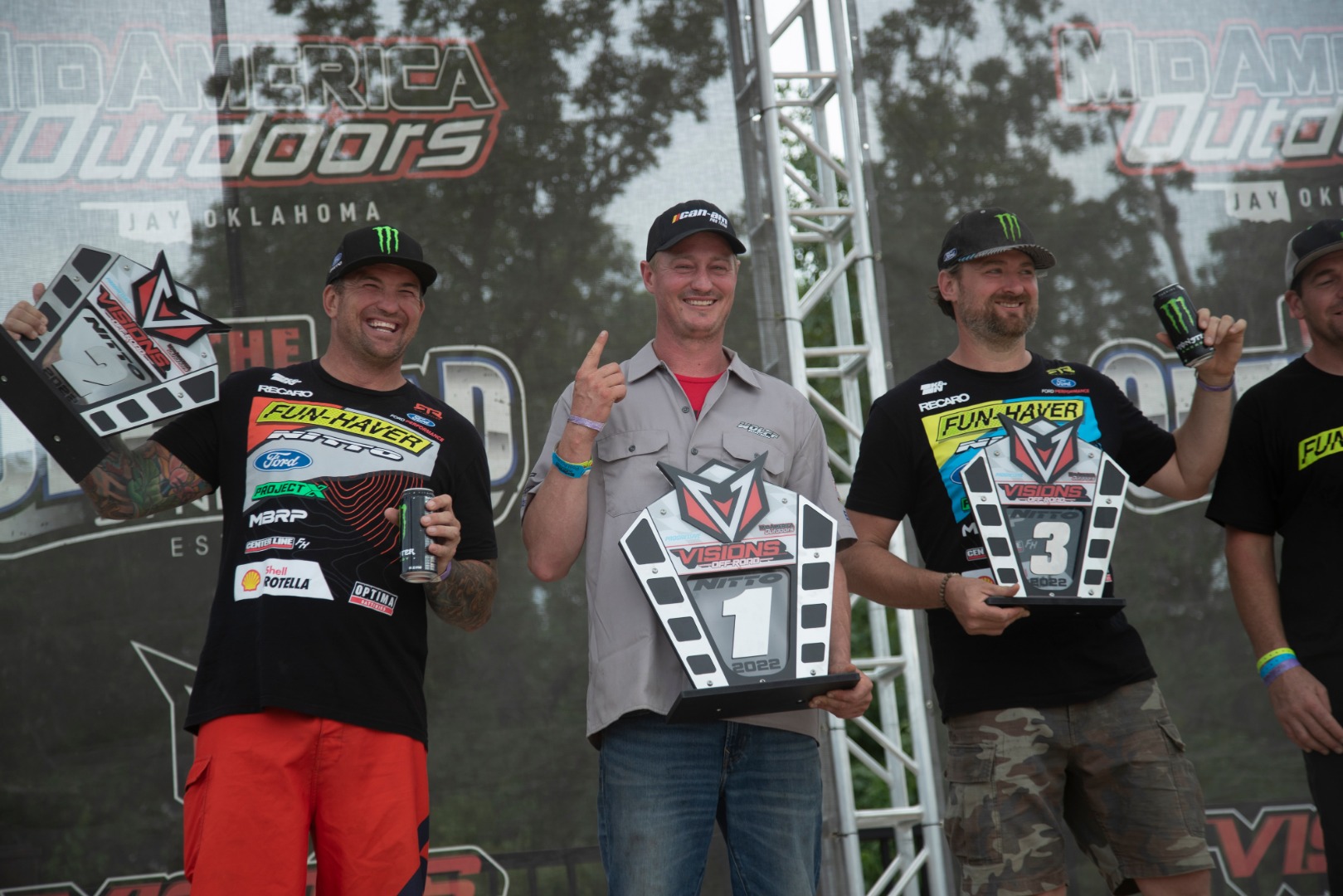 Visions MidAmerica Off-Road Park Ultra4 2022 Podium finishers, Paul Wolff, Vaughn Gittin Jr., and Loren Healy