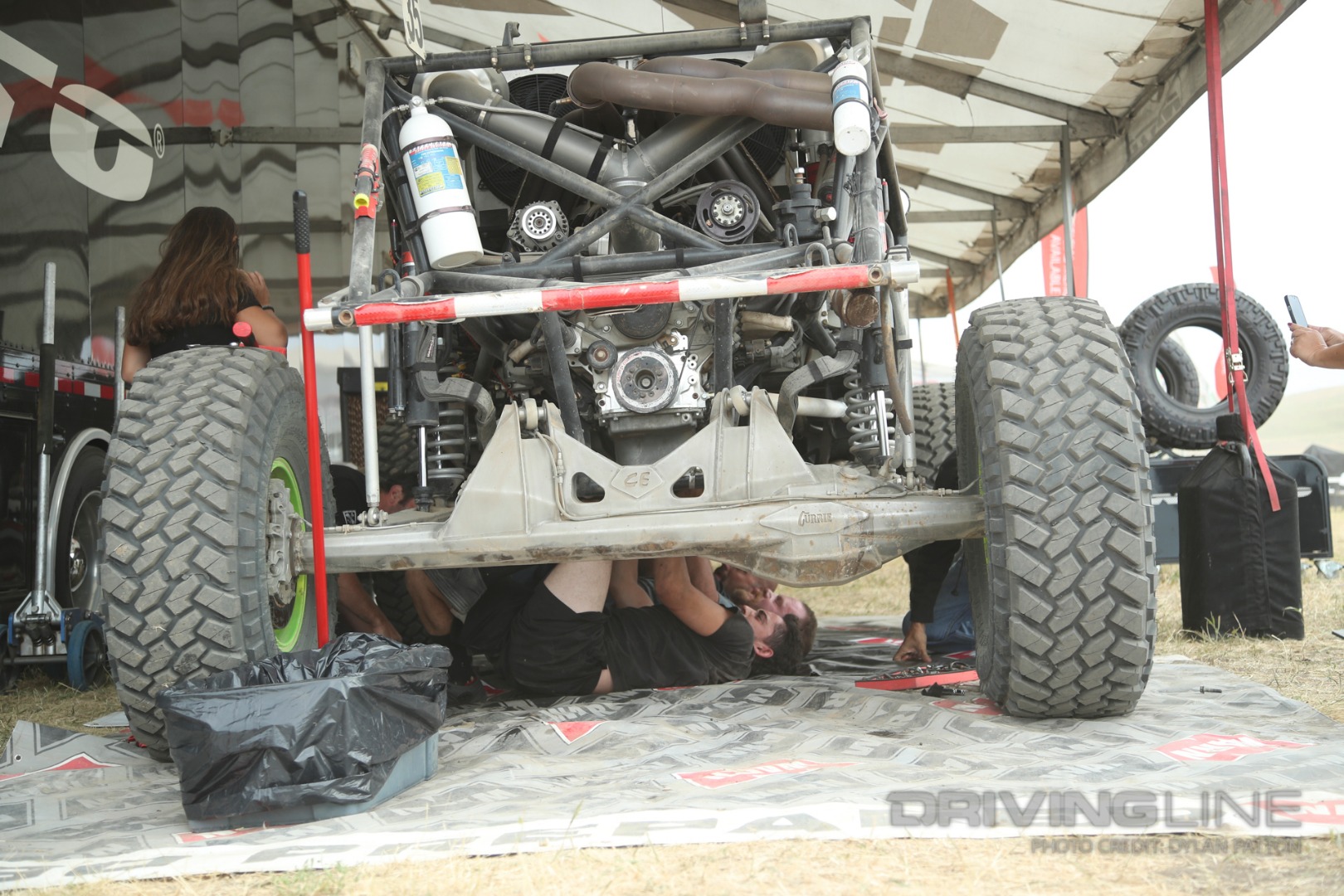 The Campbell Crew hard at work changing a transmission just hours before the big race.