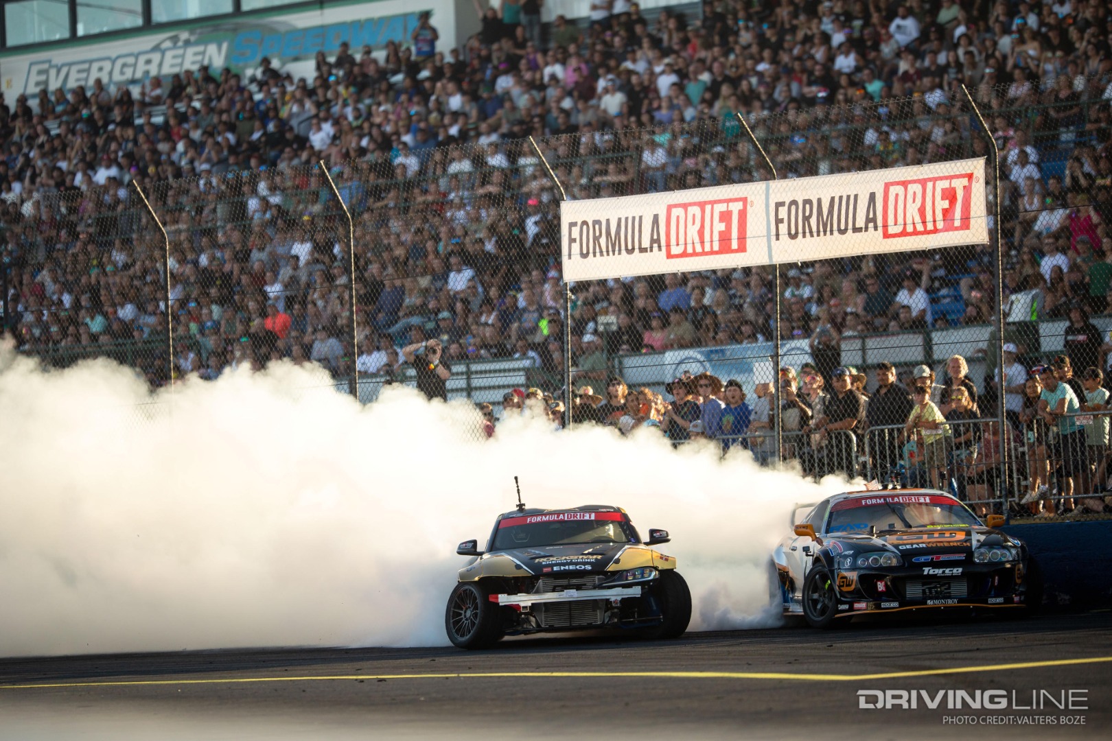 Fredric Aasbo tandem drifting against Rad Dan Burkett at 2022 Formula Drift Seattle