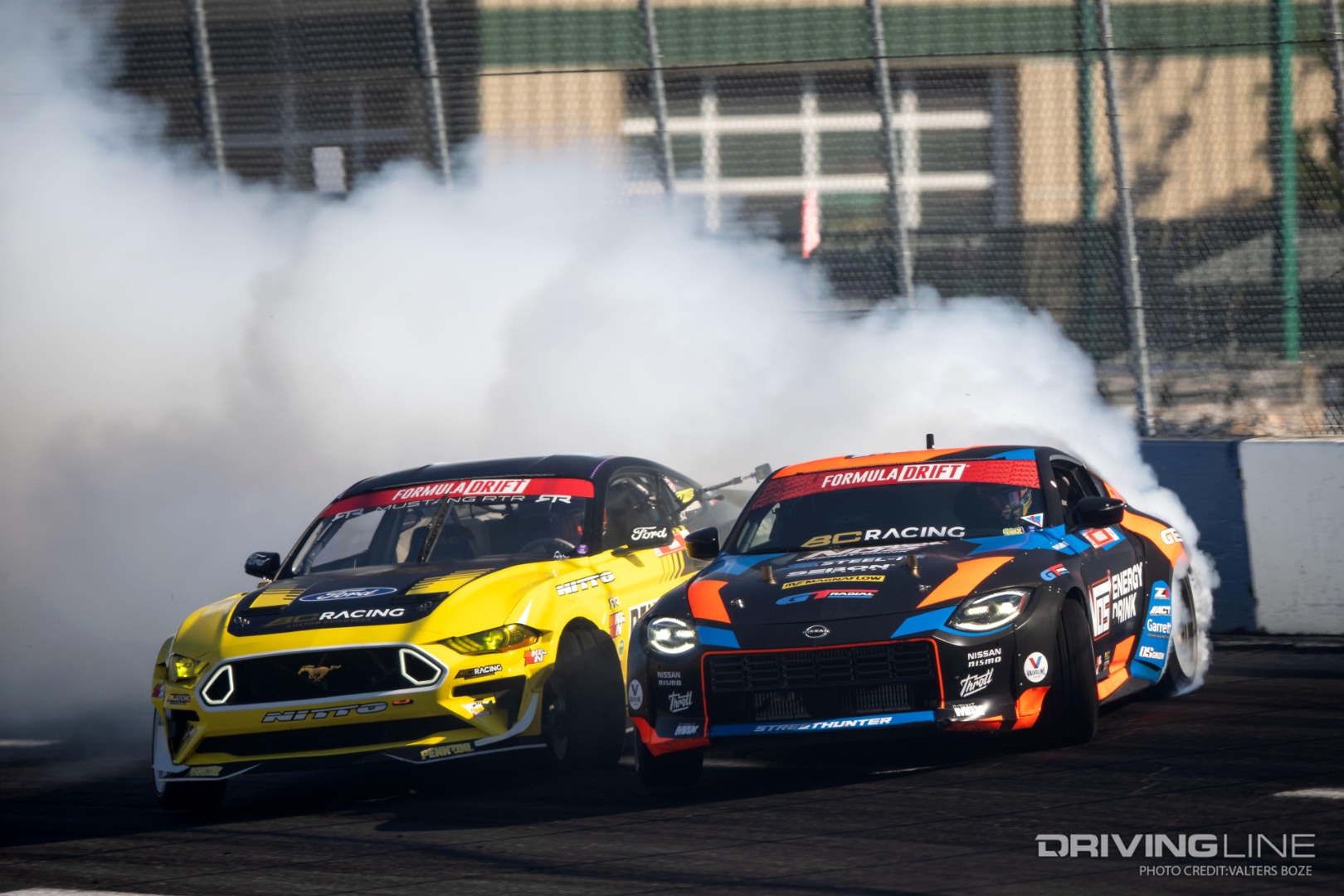 Chelsea DeNofa tandem drifting against Chris Forsberg at 2022 Formula Drift Seattle