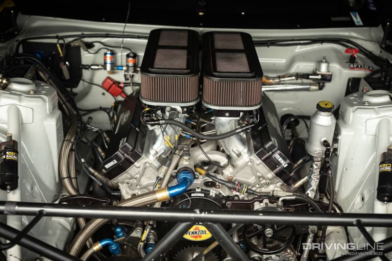 The RTR Motorsports Ford Mustangs have used a huge shot of Nitrous to add horsepower to their Roush Yates RY45 V8 engine setup for the past several seasons of Formula Drift